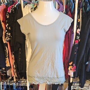 Women's Sage Green Lace Trim Top